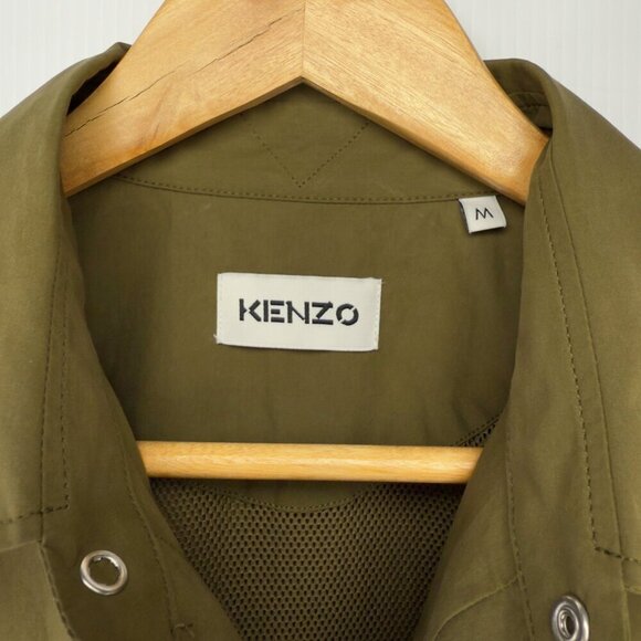 KENZO Button Down Cargo Maxi Pocket Oversized Fit Cotton Green Logo OverShirt  M - Picture 3 of 16